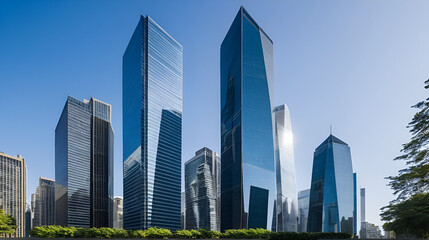Two adjacent skyscrapers in a cityscape, a common urban feature