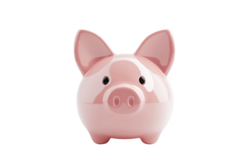 Pink piggy bank money savings finance investment banking economy pig cute animal mascot ceramic porcelain isolated on transparent background