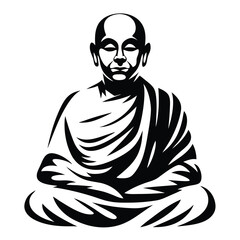Monochrome Buddhist Monk in Meditation Position with Graphic Design Style