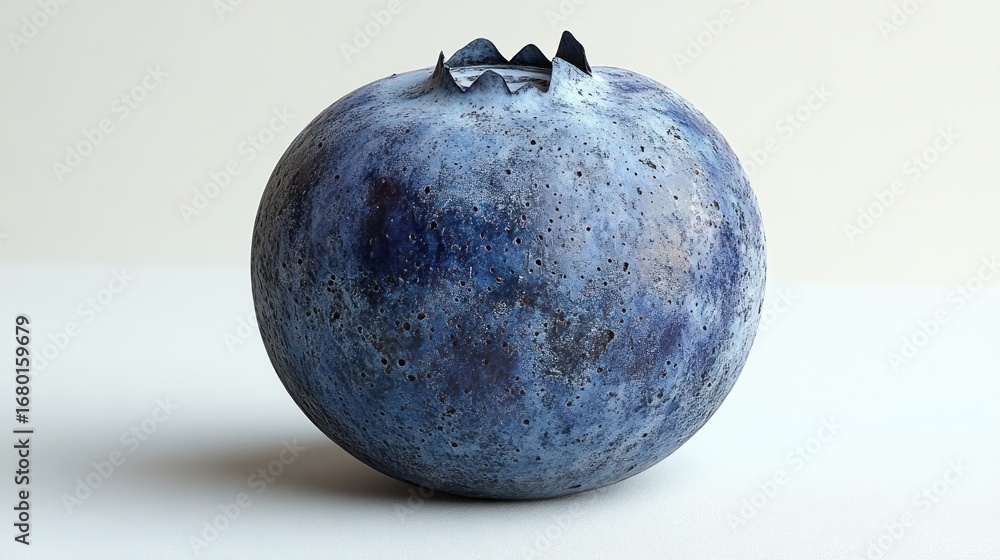 Poster detailed macro shot of a single textured blueberry with frosted bloom on a clean white background