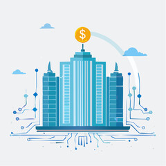 Digital Financial Building with Dollar Sign on Top.