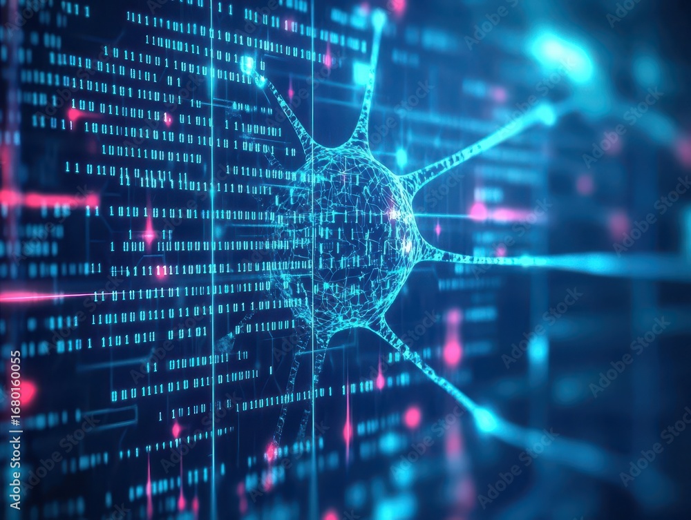 Aufkleber digital network communication neuron technology innovation concept visualization with glowing neural
