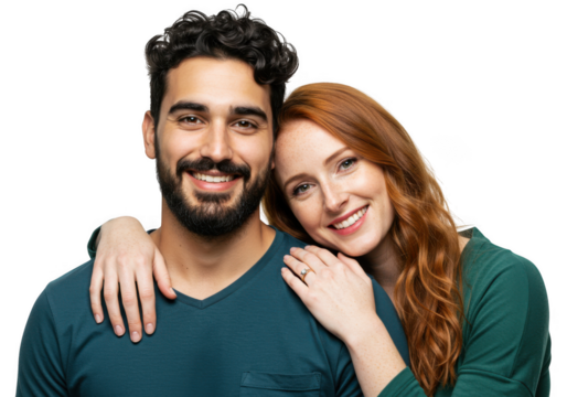 Happy couple posing together smiling affectionately for a portrait transparent background