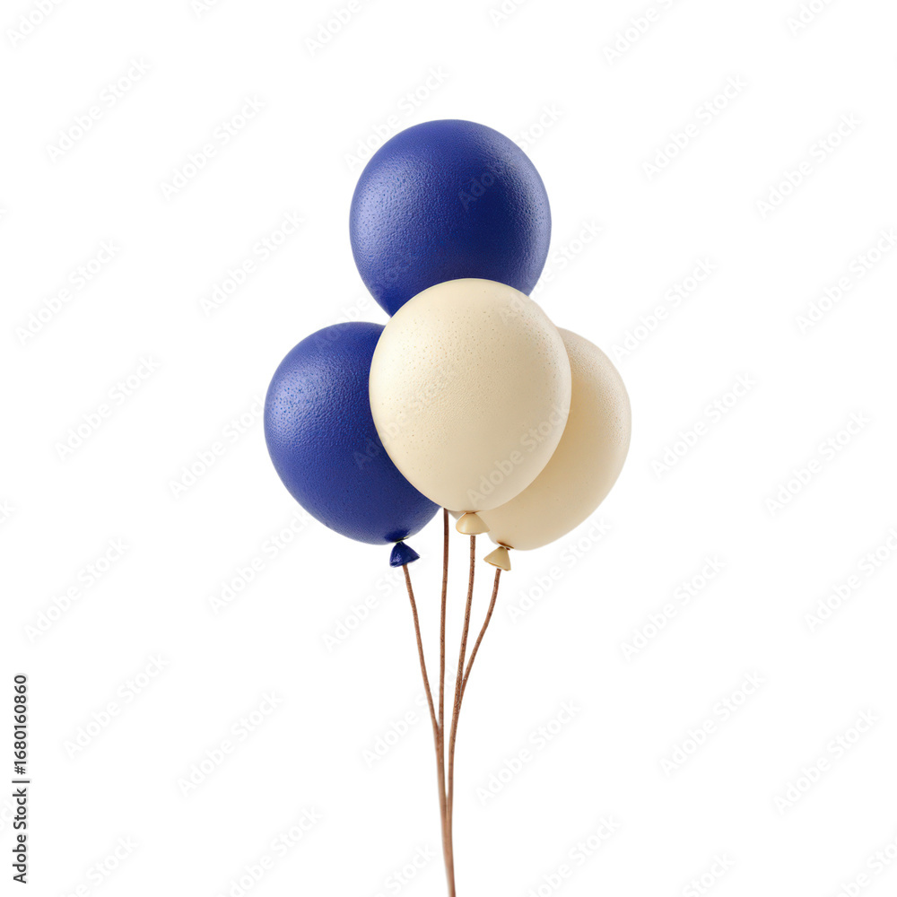 Poster a cluster of four balloons two blue and two cream colored tied together with thin strings