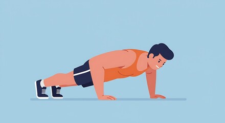 A man performs a simple plank exercise in a straightforward, full-color illustration.