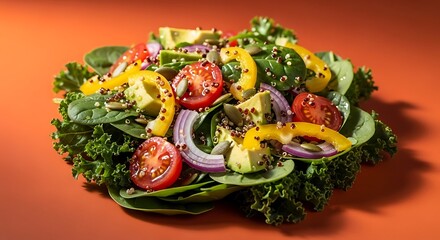 Colorful Vegetable Salad with Avocado and Dressing.