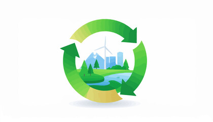 Circular economy image depicting a green city powered by renewable energy.