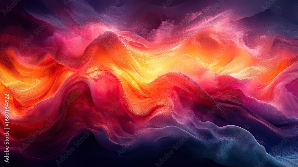 Poster vibrant abstract flowing waves of light and color with textured gradients and dynamic movement
