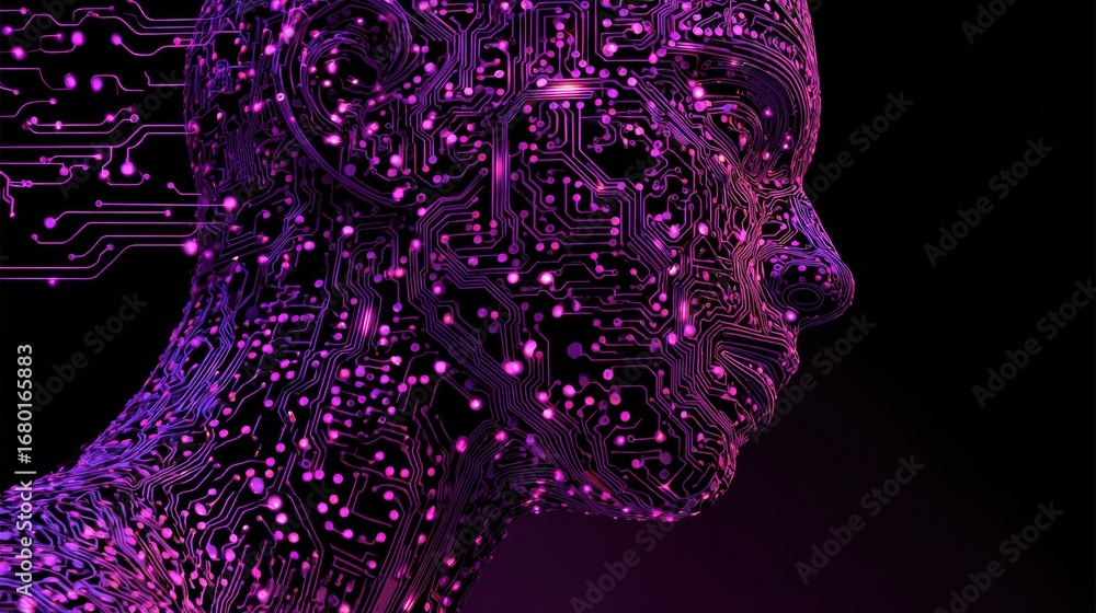 Aufkleber futuristic digital human silhouette with neon circuit patterns showcasing advanced technology and ar