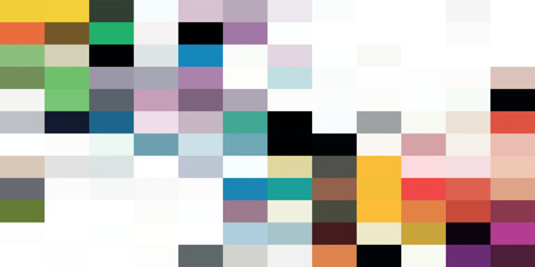 Abstract pixelated background with vibrant squares of various colors on a white backdrop, creating a mosaic effect.