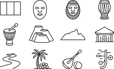 Fototapeta premium West African Cultural Symbols and Landmarks in Detailed Line Art Style Design Collection