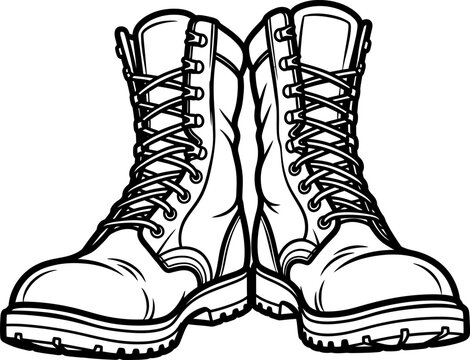 Pair of Black and White Combat Boots Illustration