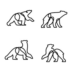 Collection of Minimalist Black Continuous Line Art Bear Illustrations for Logos and Icons
