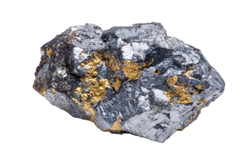 Silver Ore Specimen with Gold Inclusions on Transparent Background