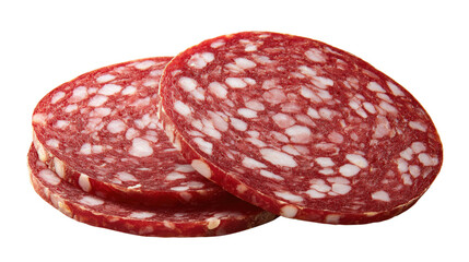 Sausage salami round piece isolated on a white background