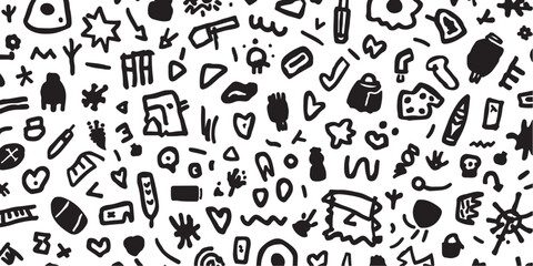 Black and white doodle pattern abstract artistic design seamless background wallpaper texture for creative projects and textile designs versatile graphic element