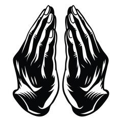Obraz premium Praying hands vector illustration in black and white, spiritual or religious icon