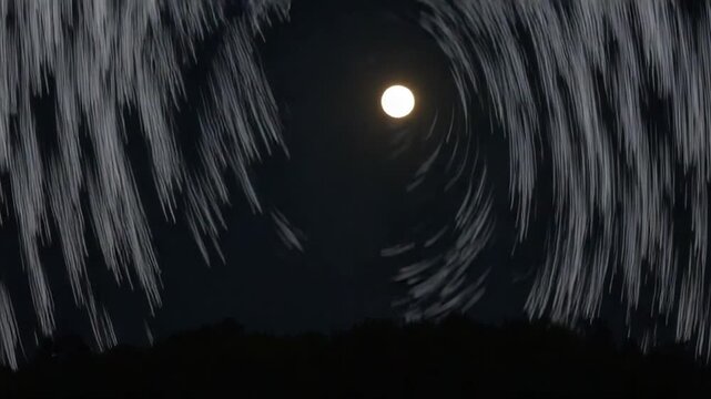 Time lapse of moving moon in night sky over forest, vertical video