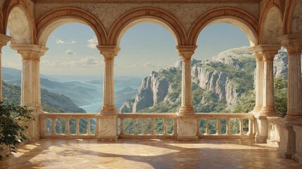 Fototapeta premium Ancient stone balcony overlooking valley