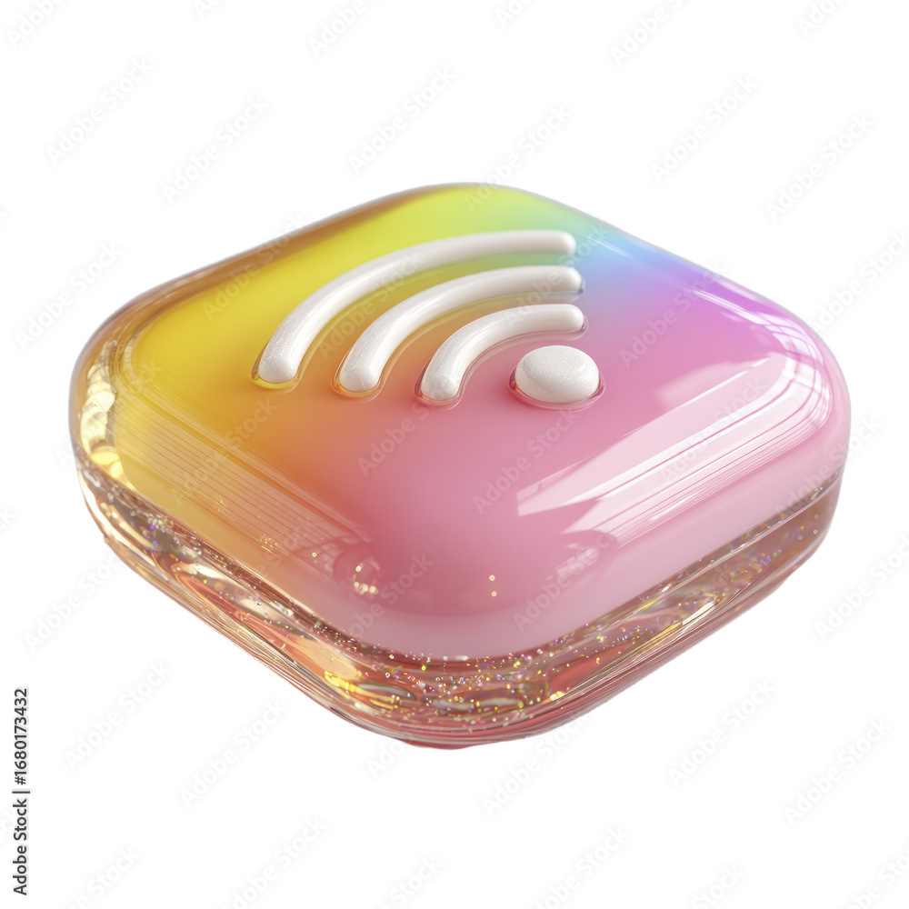 Aufkleber glossy rounded square with wi fi symbol and rainbow gradient on black wifi