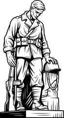 Mourning Soldier Statue in Military Uniform