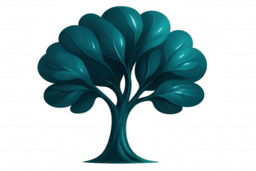 Translucent teal tree silhouette representing environmental growth, organic design element with clean transparent backdrop