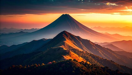 Scenic Mountain Vista at Sunset with Layered Peaks and Vibrant Sky Colors