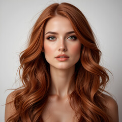 Fototapeta premium Elegant Gorgeous woman with high cheekbones and wavy red hair.