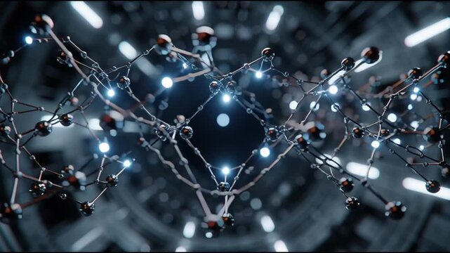 Synthesis protein. Molecular biology. Genetic code. Ribosome. Amino acid biosynthesis. 3D abstract visualization of molecular structure with lights.
