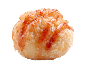 Fried Donut Ball with Honey Drizzle on Transparent Background