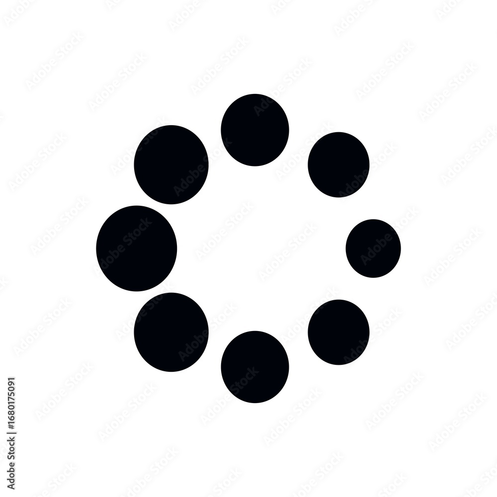 Poster loading icon symbol made of black dots representing progress or data transfer and waiting for inform
