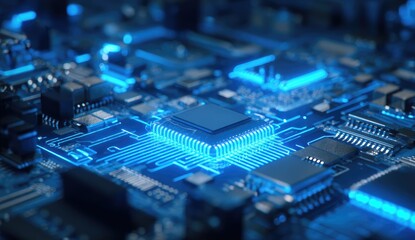 Glowing central processing unit on circuit board