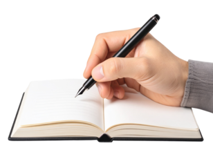Hand Writing on Notebook with Pen, Front View, Transparent PNG