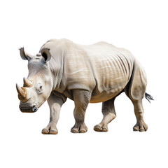 Obraz premium Rhino walking A rhino moves steadily with heavy steps, head low and tail swishing. full length isolate on transparent background