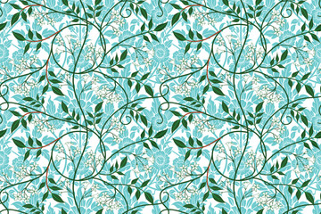 Traditional Thai art seamless damask floral pattern motif suitable for wallpaper, cloth, curtain, textile, tile, blanket and fabric design isolated illustration vector archive EPS file.