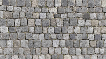 Fototapeta premium Structured cobblestone wall texture in square formation with subtle joints, clean finish for modern architectural or design rendering