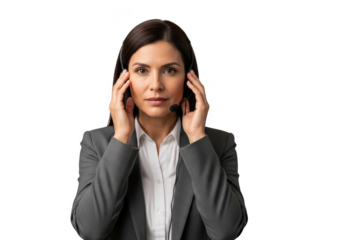Professional businesswoman customer service representative call center agent with headset png image for design resources isolated on transparent background