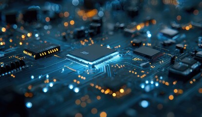 Illuminated central processing unit on a circuit board (3)