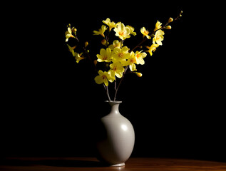 Refined Yellow Apricot Blossoms in Traditional Vase
