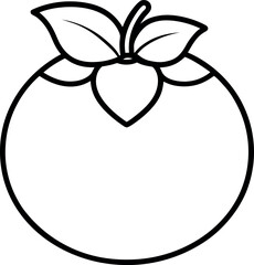 Minimalist Line Art of Persimmon Fruit with Leaves Isolated