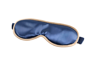 Blue Satin Sleep Mask with Beige Trim on Transparent Background