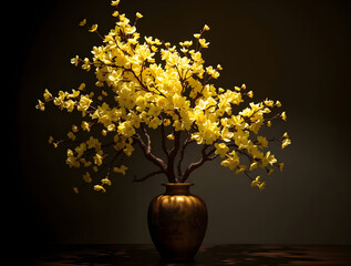 Refined Yellow Apricot Blossoms in Traditional Vase