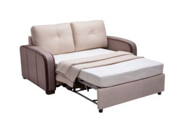 Beige Pull-Out Sofa Bed on Transparent Background