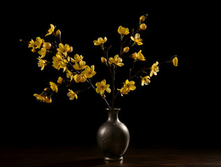 Refined Yellow Apricot Blossoms in Traditional Vase