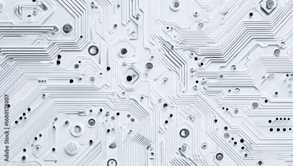 Aufkleber abstract white circuit board texture; intricate pathways and components