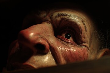 Fototapeta premium Close-Up of an Eerie Old Man's Face in Shadow