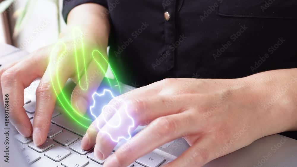 Aufkleber system activation and configuration. image focused on the interaction between a businesswoman and he
