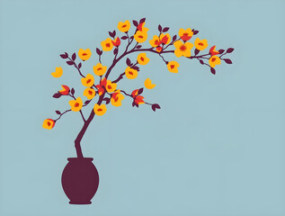 Refined Yellow Apricot Blossoms in Traditional Vase