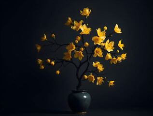 Refined Yellow Apricot Blossoms in Traditional Vase