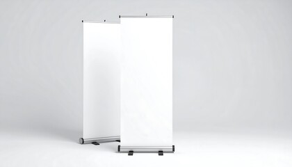 Two blank roll-up banners on a white background